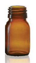 45 ml siroopfles, amber, type 3 geblazen glas